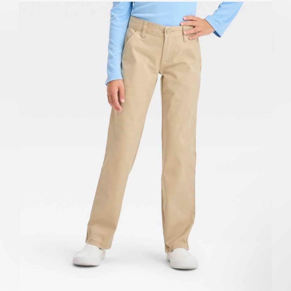 Cat & Jack Unisex Khaki Tan Straight School Uniform Pant w/Adjustable Waist